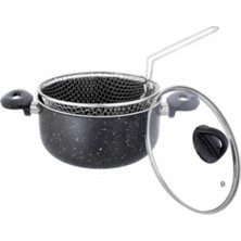 Fırsatbidünya Granit Cam Kapaklı Cips Fritöz Kızartma Tenceresi 24 cm