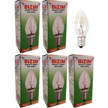Bizim 5 Adet 10 Waat E14 Duy Renkli Şeffaf C7 Mum Ampül Sarı