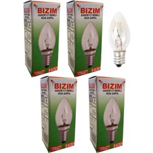 Bizim 4 Adet 10 Waat E14 Duy Renkli Şeffaf C7 Mum Ampül Sarı