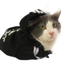 Kemique Siyah Adidog Kapşonlu Duo Kedi Sweatshirt Kedi Kazağı S