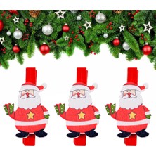 Partijet Yılbaşı Hediye Motifli Noel Baba Dekoratif Mandal 6'lı