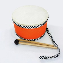 Ayas Eğitici Oyuncak Deri Oyuncak Askılı Çocuk Davulu 18 cm - Turuncu