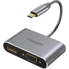 Promate Mediahub-C2 - USB Hub Dönüştürücü Type-C'den VGA ve HDMI Çıkışına 1080 P