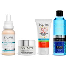 Solaris Hyaluronic Acid Serum 30 ml ve  Anti Age Bakım Kremi 50 ml ve  Güneş Krem 50 ml ve Tonik 200 ml