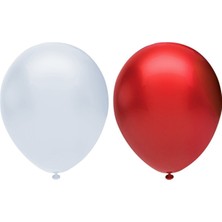 Bal10 Dünyası Metalik Balon Seti 20 Adet ( Beyaz, Kırmızı)