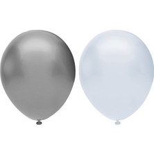 Bal10 Dünyası Metalik Balon Seti 20 Adet ( Beyaz, Gümüş)