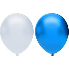 Bal10 Dünyası Metalik Balon Seti 30 Adet ( Beyaz, Koyu Mavi)