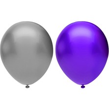 Bal10 Dünyası Metalik Balon Seti 50 Adet ( Mor, Gümüş )