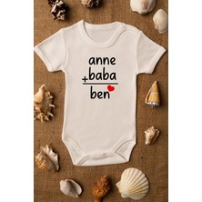 Limon Ekru Bebek Anne Baba Ben Baskılı Çıtçıtlı Pamuklu Zıbın