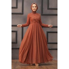 Neva Style  Tesettürlü Abiye Elbise - Simli Kiremit Tesettür Abiye Elbise 5397KRMT