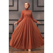 Neva Style  Tesettürlü Abiye Elbise - Simli Kiremit Tesettür Abiye Elbise 5397KRMT