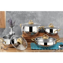 Lines Zeycan 8 Parça Altın Metal Kulplu Çelik Tencere Seti