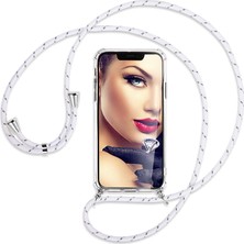 Teknomoda Apple iPHONE 13 MiNi Kılıf Boyun - Omuz Askılı Köşe Korumalı Beyaz iPli Kordonlu Anti Şok Şeffaf Silikon