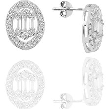 Söğütlü Silver Gümüş Rodyumlu Oval Gümüş Baget Taşlı Kupe