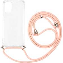 Case 4u Samsung Galaxy M31S Kılıf Boyun Askılı Ipli Köşe Korumalı Şeffaf Silikon Rose Gold