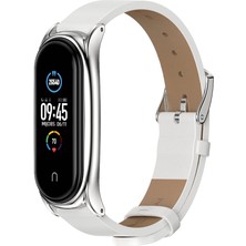 GZPLZ Xiaomi Mi Band Için Metal Kabuk ile Çılgın At Kayışı 6/5/4/3 Kahverengi Gümüş (Yurt Dışından)
