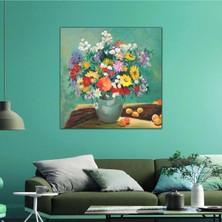 SML Tablo Yağlı Boya Efektli Vazodaki Çiçekler Sanatsal Kanvas Tablo