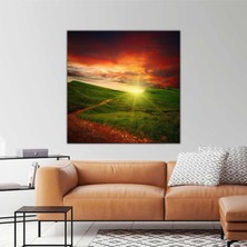 SML Tablo Gün Batımı Yeşil Dağlar Manzara Kanvas Tablo