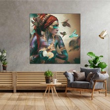 SML Tablo Altın Makyajlı Eşarplı Doğa Kadın Model Manken Hayvan Kanvas Tablo