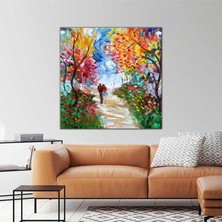SML Tablo Yağlı Boya Efektli Sonbahar Ağaçlar İçinde Yürüyen Çift Soyut Kanvas Tablo