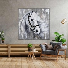 SML Tablo Yağlı Boya Efektli Beyaz At Asalet Hayvan Kanvas Tablo