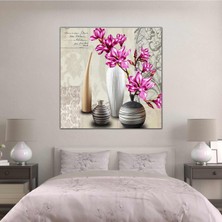 SML Tablo Dekoratif Vazo Pembe Çiçek Modern Kartpostal Kanvas Tablo