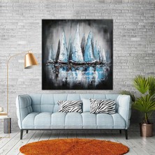 SML Tablo Yağlı Boya Efektli Yelken Gemi Deniz Manzara Kanvas Tablo