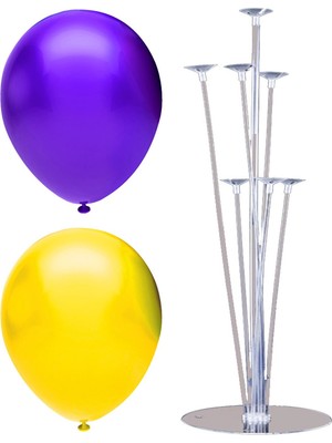 Bal10 Dünyası 7 Çubuklu Balon Standı + 7 Adet Balon ( Mor - Sarı )