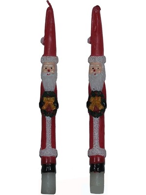 Pandoli Yılbaşı Noel Baba Figürlü 25 cm Kırmızı Renk 2 Adet Şamdan Mumu