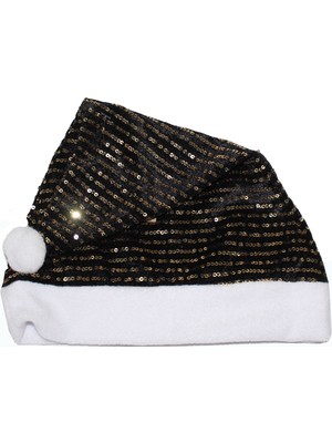 Pandoli Yetişkin Pullu Payet Kumaş Noel Baba Yılbaşı Şapkası Siyah Beyaz Renk