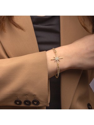 Miavi Silver 925 Ayar Gümüş Kelepçe Modeli Kuzey Yıldızı Bileklik 