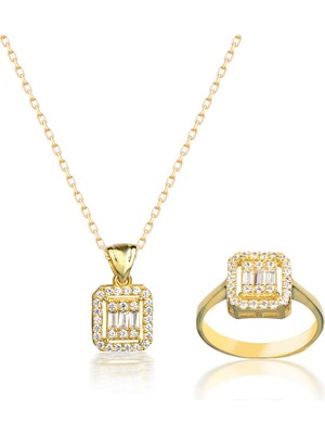 Miavi Silver 925 Ayar Gümüş Trapez Modeli Kolye Yüzük Kombin 