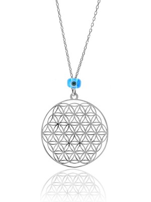 Söğütlü Silver Gümüş Rodyumlu Nazarlı Yaşam Çiçeği Kolye