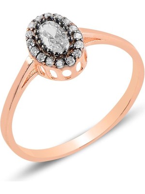 Söğütlü Silver Gümüş Rose Oval Yüzük 925 Ayar Elmas Montürlü Zirkon Taşlı