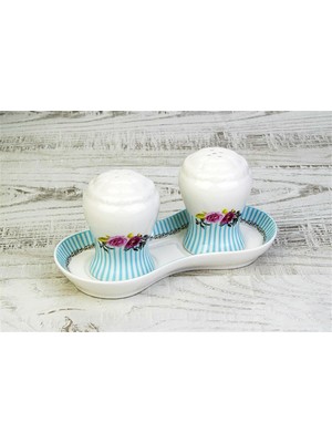 Acar Porselen Tepsili Çiçek Desenli Tuzluk Biberlik