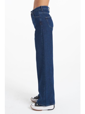 Cross Jeans Weslie Koyu Mavi Yüksek Bel Fermuarlı Wideleg Fit Jean Pantalon C 4530-016