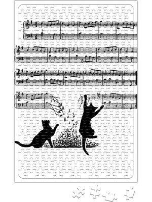 Baskı Dükkanı Yaramaz Komik Müzik Notalı Kedi Cat Puzzle 240 Parça Yapboz