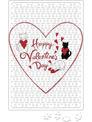 Baskı Dükkanı Aşk Kediler Happy Valentine's Cats Puzzle 240 Parça Yapboz