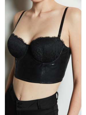 Penti Siyah Bloom Leather Büstiyer