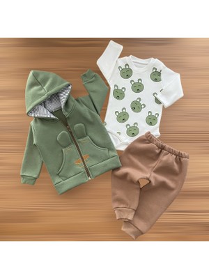 Murat Baby 3 Parça Üç Ip Ceketli Ayıcık Desenli Erkek Takım Yeşil