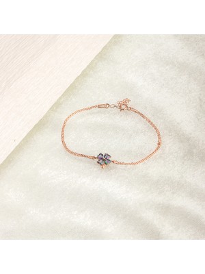 Ravza Gümüş 925 Ayar Gümüş Mistik Topaz Taşlı Yonca Bileklik 