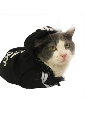 Kemique Siyah Adidog Kapşonlu Duo Kedi Sweatshirt Kedi Kazağı L