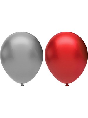Bal10 Dünyası Metalik Balon Seti 20 Adet ( Kırmızı, Gümüş)