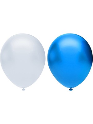 Bal10 Dünyası Metalik Balon Seti 30 Adet ( Beyaz, Koyu Mavi)