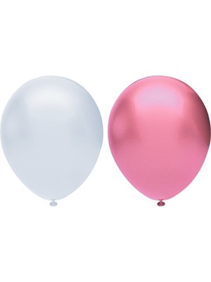 Bal10 Dünyası Metalik Balon Seti 50 Adet ( Beyaz, Pembe)