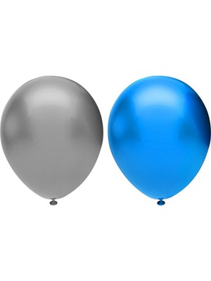 Bal10 Dünyası Metalik Balon Seti 100 Adet ( Koyu Mavi, Gümüş)