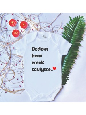 Limon Bebek Baskılı Dedem Beni Çok Seviyo Pamuklu Çıtçıtlı Body Zıbın