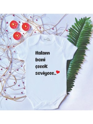 Limon Bebek Baskılı Halam Beni Çok Seviyo Pamuklu Çıtçıtlı Body Zıbın