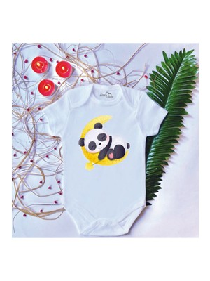 Limon Bebek Baskılı Panda Pamuklu Çıtçıtlı Body Zıbın