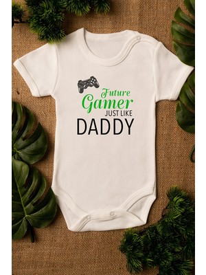 Limon Erkek Ekru Bebek Gamer Daddy Baskılı Çıtçıtlı